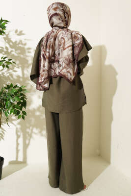 Kol Pelerinli İp Kuşaklı İkili Takım Haki - İkili Takım