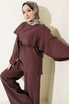 Kol Pelerinli İp Kuşaklı İkili Takım Mürdüm - TABA