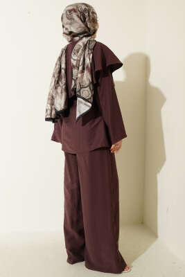 Kol Pelerinli İp Kuşaklı İkili Takım Mürdüm - İkili Takım