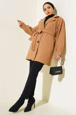 Kol Pensli Kuşaklı Kaşe Kaban Camel - 700-1000 TL Ürünler