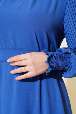 Kol Piliseli Elbise İndigo - Elbise