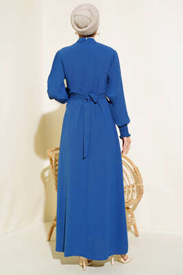 Kol Piliseli Elbise Koyu Mavi - Tesettür Elbise