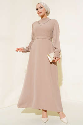 Kol Piliseli Elbise Latte 