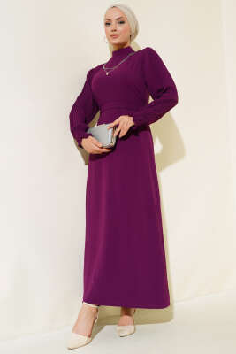 Kol Piliseli Elbise Mor 