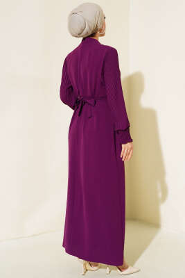 Kol Piliseli Elbise Mor - Tesettür Elbise