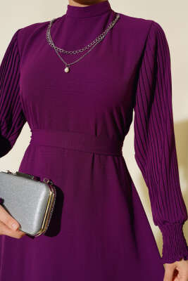 Kol Piliseli Elbise Mor - Tesettür Elbise