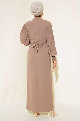 Kol Piliseli Elbise Vizon - Tesettür Elbise