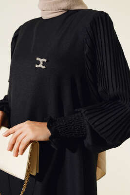 Kol Piliseli Keten İkili Takım Siyah - İKİLİ TAKIM