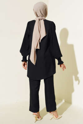 Kol Piliseli Keten İkili Takım Siyah - İKİLİ TAKIM