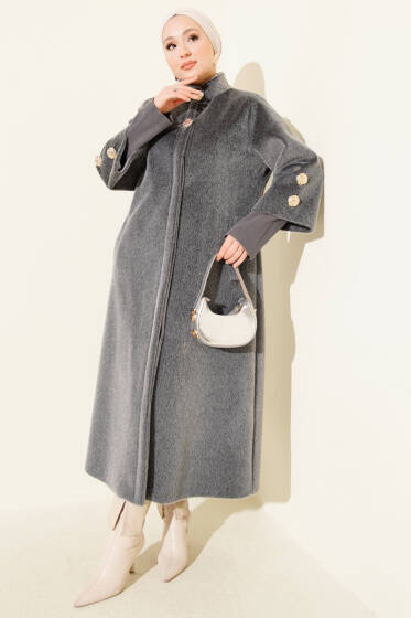 Kol Ribanalı Gold Düğmeli Goldfox Kaban Füme - Kaban