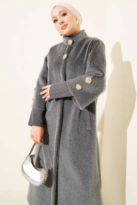 Kol Ribanalı Gold Düğmeli Goldfox Kaban Füme - Kaban