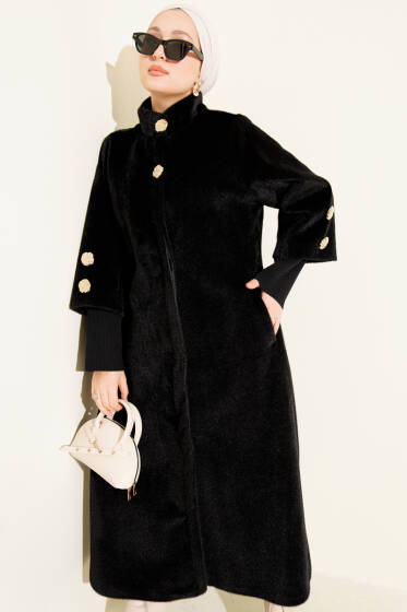 Kol Ribanalı Gold Düğmeli Goldfox Kaban Siyah - Kaban