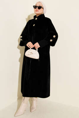 Kol Ribanalı Gold Düğmeli Goldfox Kaban Siyah - Kaban