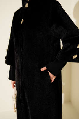 Kol Ribanalı Gold Düğmeli Goldfox Kaban Siyah - Kaban