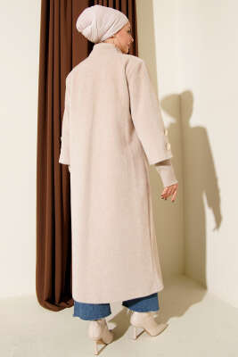 Kol Ribanalı Gold Düğmeli Kaban Bej - Kaban