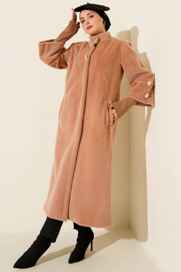 Kol Ribanalı Gold Düğmeli Kaban Camel - Kaban