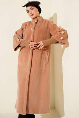 Kol Ribanalı Gold Düğmeli Kaban Camel - Kaban