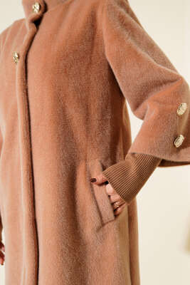 Kol Ribanalı Gold Düğmeli Kaban Camel - Kaban