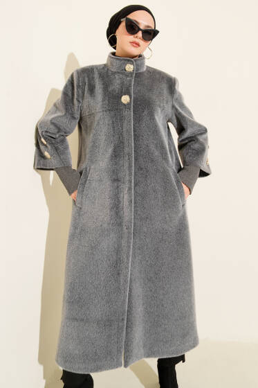 Kol Ribanalı Gold Düğmeli Kaban Füme - Kaban