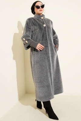 Kol Ribanalı Gold Düğmeli Kaban Füme - Kaban