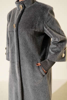 Kol Ribanalı Gold Düğmeli Kaban Füme - Kaban