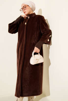 Kol Ribanalı Gold Düğmeli Kaban Kahve - Kaban