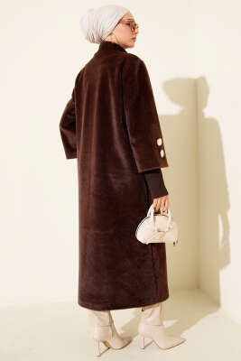 Kol Ribanalı Gold Düğmeli Kaban Kahve - Kaban