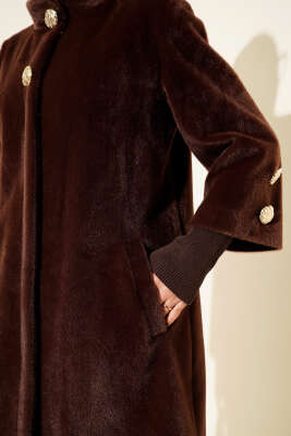 Kol Ribanalı Gold Düğmeli Kaban Kahve - Kaban