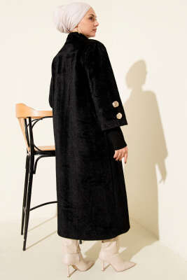 Kol Ribanalı Gold Düğmeli Kaban Siyah - Kaban