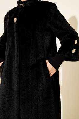 Kol Ribanalı Gold Düğmeli Kaban Siyah - Kaban