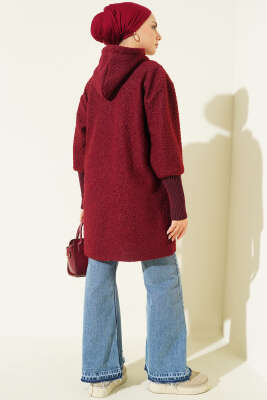 Kol Ribanalı Kapüşonlu Buklet Kap Bordo - Dış Giyim&Mont