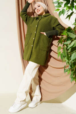 Kol Ribanalı Kapüşonlu Buklet Kap Çağla Yeşili - Dış Giyim&Mont