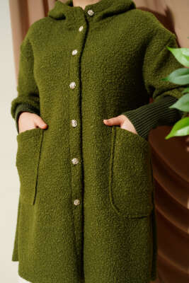 Kol Ribanalı Kapüşonlu Buklet Kap Çağla Yeşili - Dış Giyim&Mont