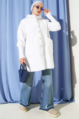 Kol Ribanalı Kapüşonlu Buklet Kap Ekru - Dış Giyim&Mont