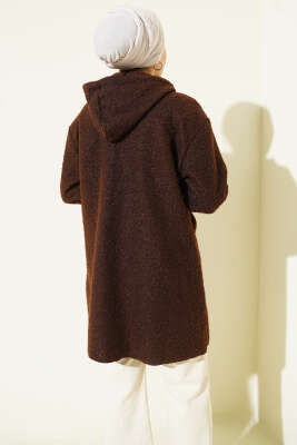 Kol Ribanalı Kapüşonlu Buklet Kap Kahve - Dış Giyim&Mont
