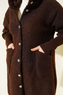 Kol Ribanalı Kapüşonlu Buklet Kap Kahve - Dış Giyim&Mont