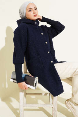 Kol Ribanalı Kapüşonlu Buklet Kap Lacivert - Dış Giyim&Mont