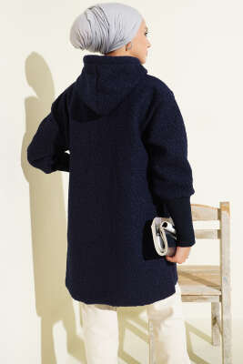 Kol Ribanalı Kapüşonlu Buklet Kap Lacivert - Dış Giyim&Mont