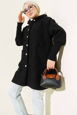 Kol Ribanalı Kapüşonlu Buklet Kap Siyah - MUSTİ