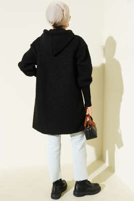 Kol Ribanalı Kapüşonlu Buklet Kap Siyah - Dış Giyim&Mont