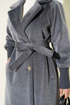 Kol Ribanalı Kuşaklı Tay Tüyü Kaban Füme - Kaban