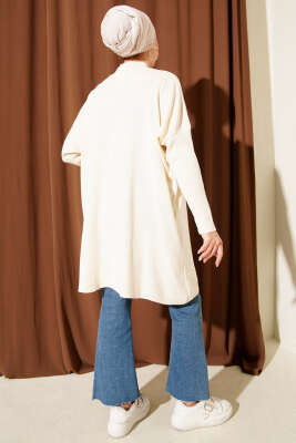 Kol Ribanalı Oversize Triko Tunik Bej - Tunik