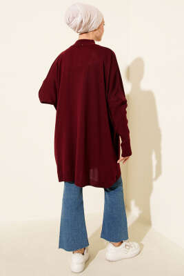 Kol Ribanalı Oversize Triko Tunik Bordo - Tunik