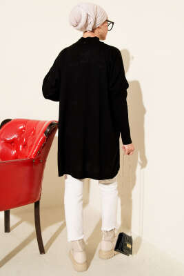 Kol Ribanalı Oversize Triko Tunik Siyah - Tunik