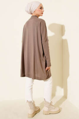 Kol Ribanalı Oversize Triko Tunik Vizon - Tunik