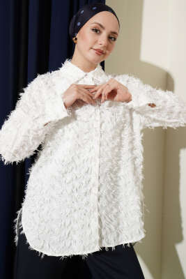 Kol Ribanalı Sakallı Gömlek Ekru - HELLIE