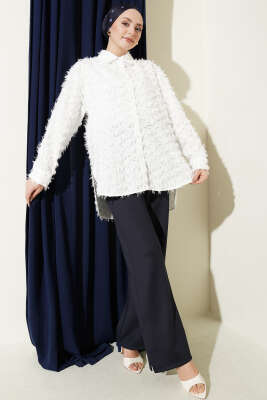 Kol Ribanalı Sakallı Gömlek Ekru - Gömlek