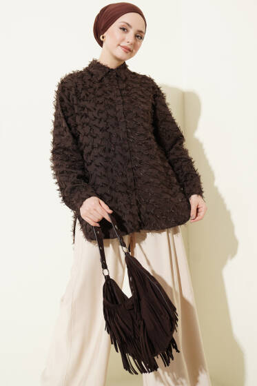 Kol Ribanalı Sakallı Gömlek Kahve - Gömlek