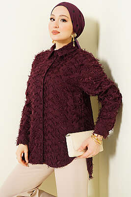 Kol Ribanalı Sakallı Gömlek Mürdüm 