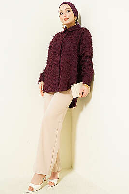 Kol Ribanalı Sakallı Gömlek Mürdüm - Gömlek